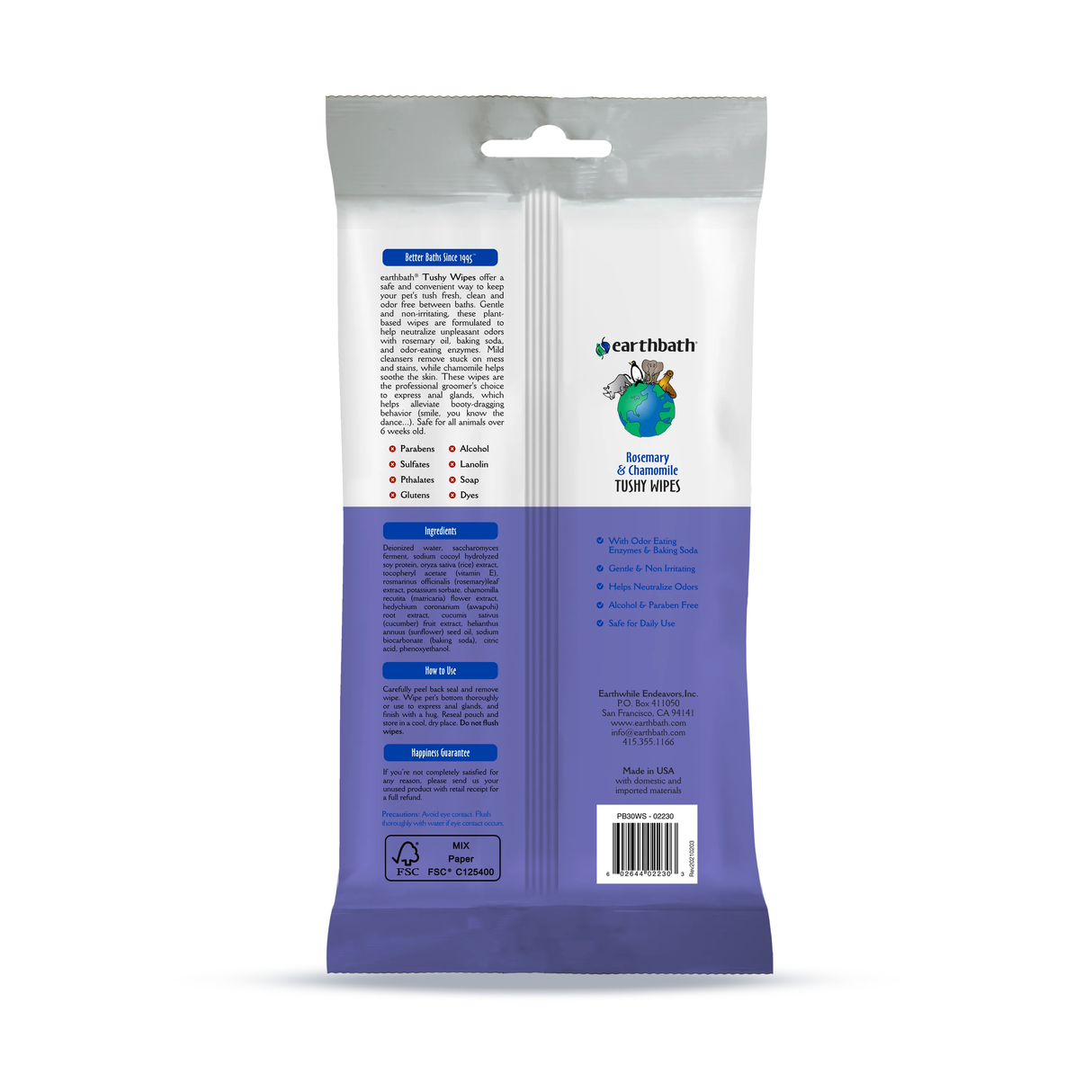 earthbath Tushy Wipes Rosemary & Chamomile