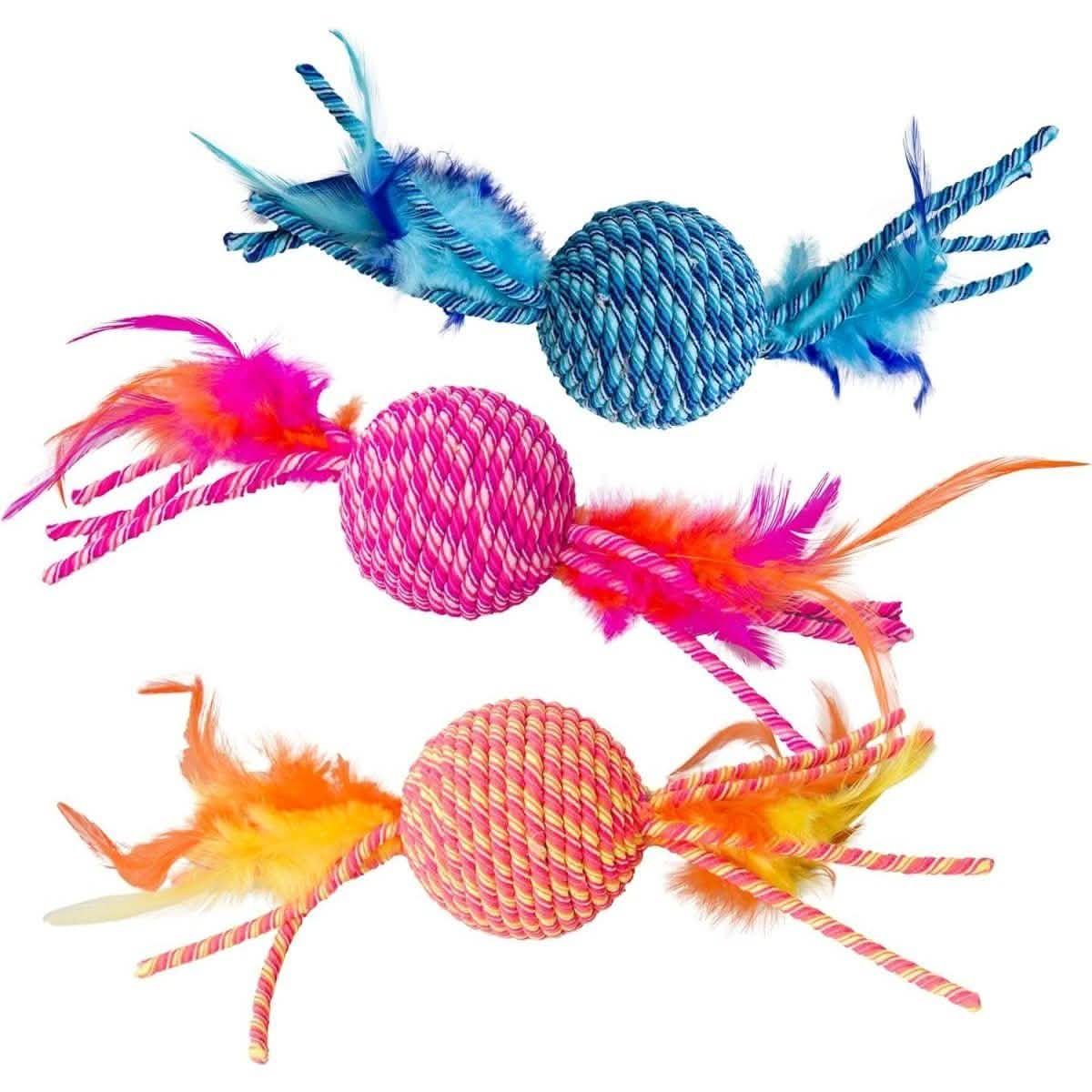 SPOT Cat Toy Elasteez Ball with Feathers - Assorted Colors