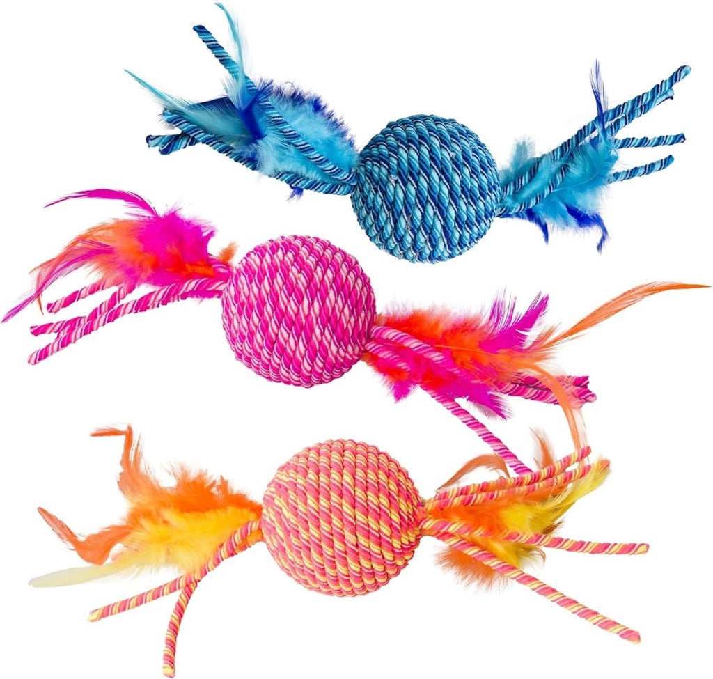 SPOT Cat Toy Elasteez Ball with Feathers - Assorted Colors