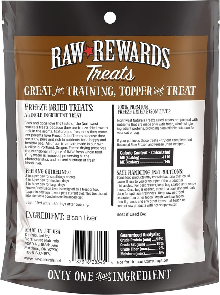 Raw Rewards Dog & Cat Treat Freeze Dried Bison Liver