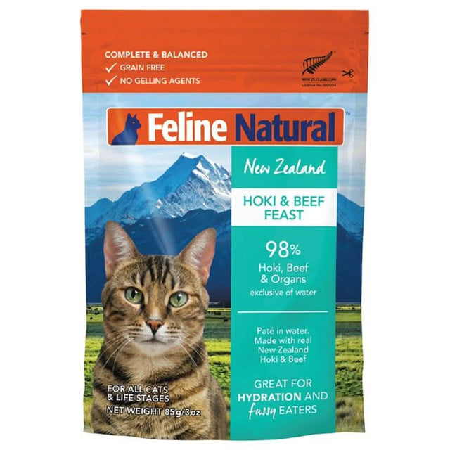 Feline Natural Wet Cat Food Pouch Beef &amp; Hoki Feast