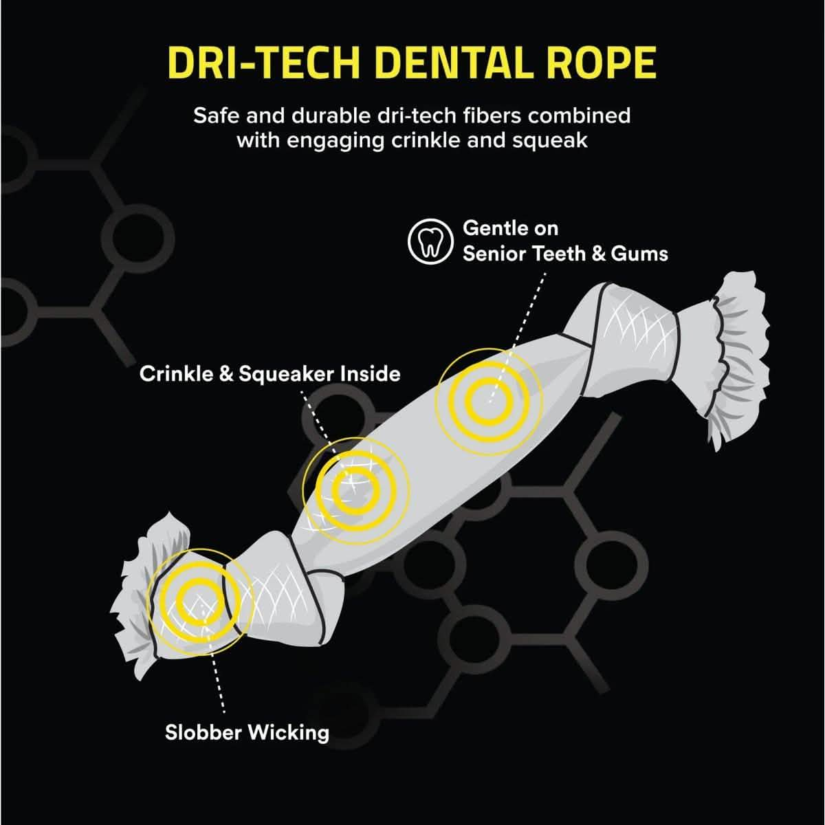 Playology Dog Toy Dri-Tech Dental Rope for Seniors - Pork Sausage Scent