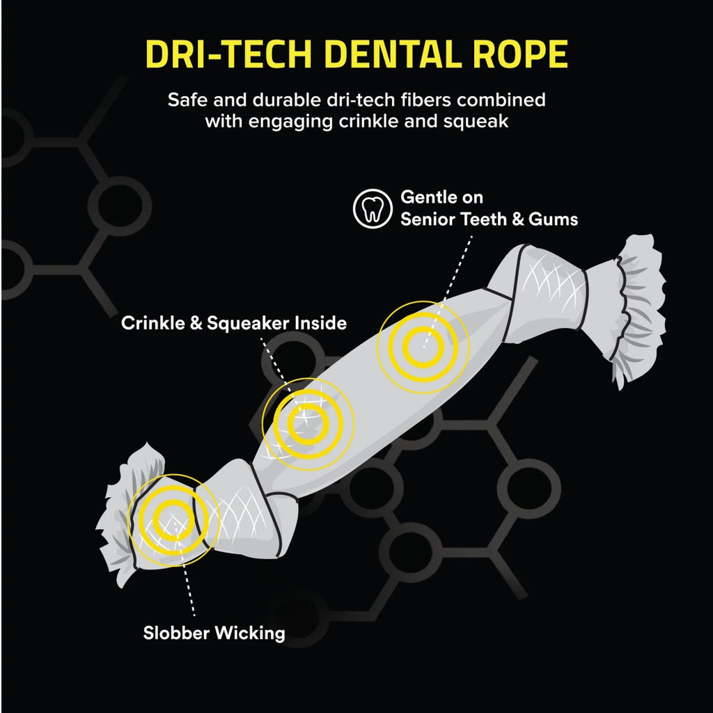 Playology Dog Toy Dri-Tech Dental Rope for Seniors - Pork Sausage Scent