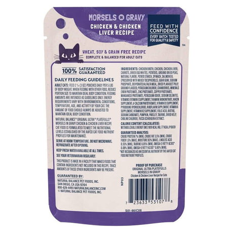 Natural Balance Wet Cat Food Pouch Original Ultra Platefulls Morsels in Gravy Chicken & Chicken Liver Recipe