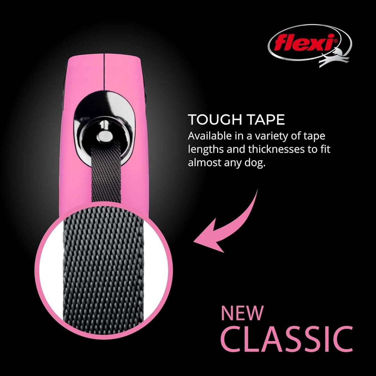 Flexi New Classic Retractable Tape Leash - Pink