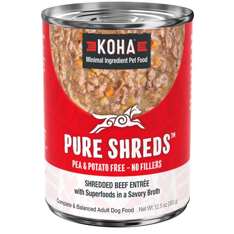 Koha Wet Dog Food Pure Shreds Shredded Beef Entrée with Superfoods in a Savory Broth