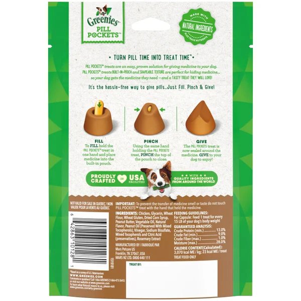 Greenies Pill Pockets for Dogs Capsule Size Peanut Butter Flavor 30 Count