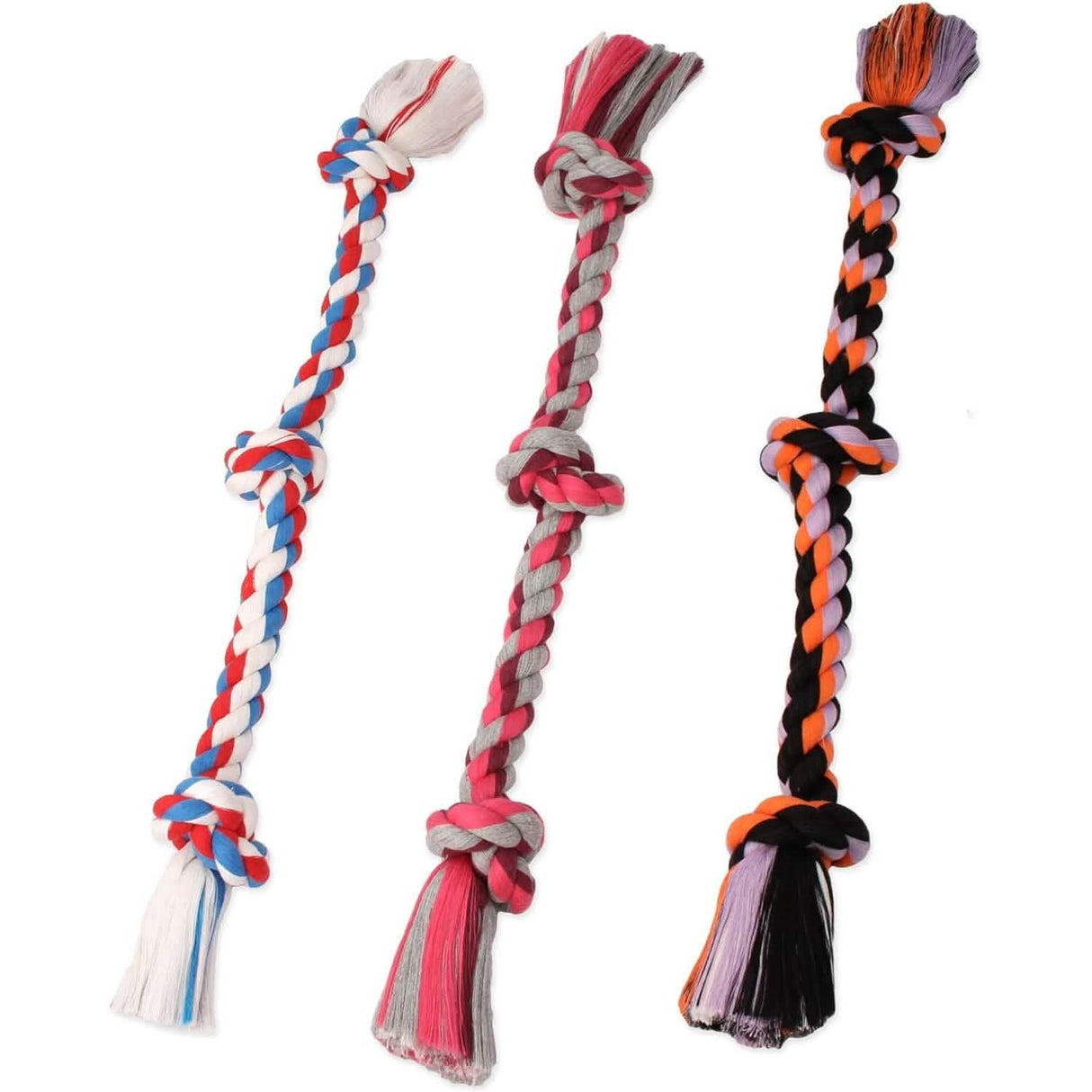 Mammoth Dog Toy Flossy Chews 3 Knot Tug Rope - Assorted Colors and Sizes