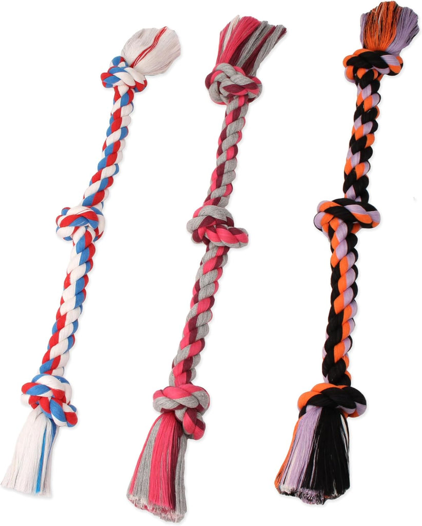 Mammoth Dog Toy Flossy Chews 3 Knot Tug Rope - Assorted Colors and Sizes