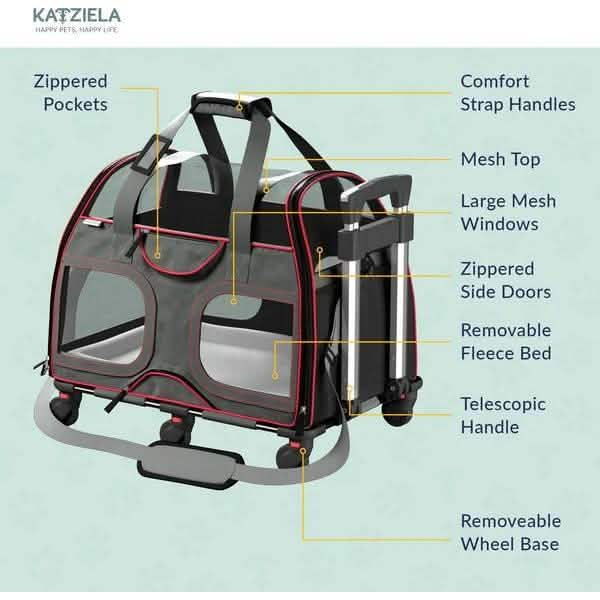 Katziela Pet Carrier Luxury Rider with Removable Wheels