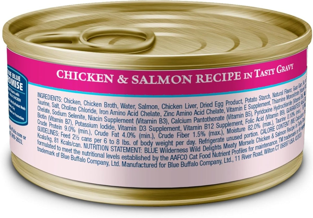 Blue Buffalo Wet Cat Food Wilderness Wild Delights Meaty Morsels Chicken & Salmon Recipe in Gravy