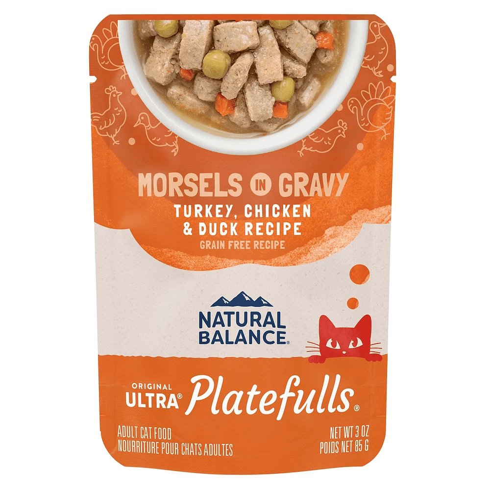 Natural Balance Wet Cat Food Pouch Original Ultra Platefulls Morsels in Gravy Turkey, Chicken & Duck Recipe