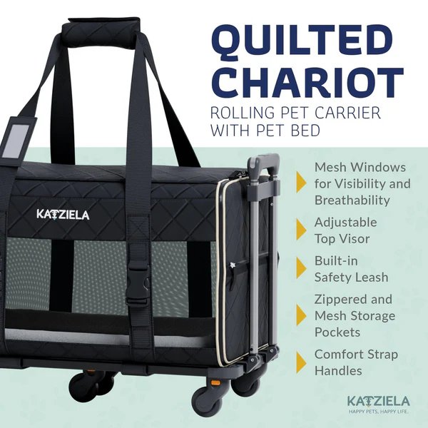 Katziela Pet Carrier Quilted Chariot with Removable Wheels