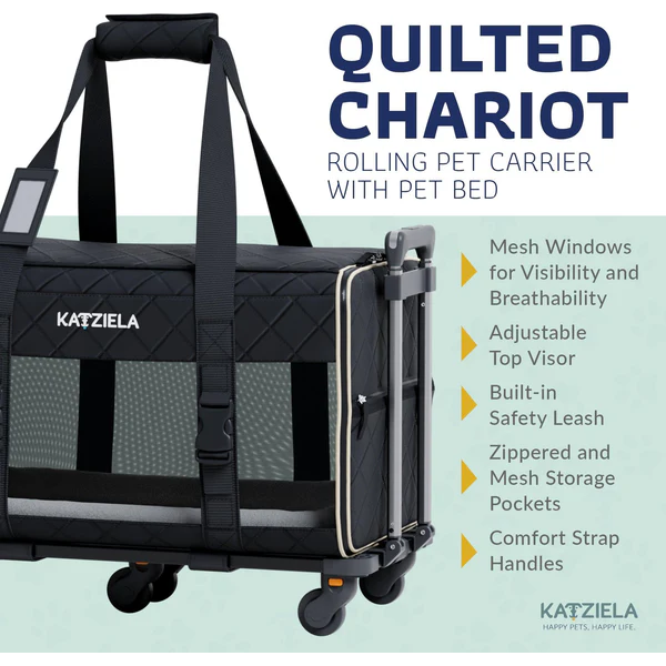 Katizela Pet Carrier Quilted Chariot with Removable Wheels