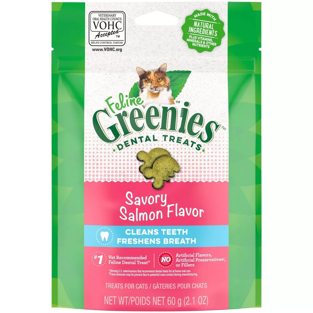 Greenies Cat Treat Savory Salmon Flavor Feline Greenies Dental Treats