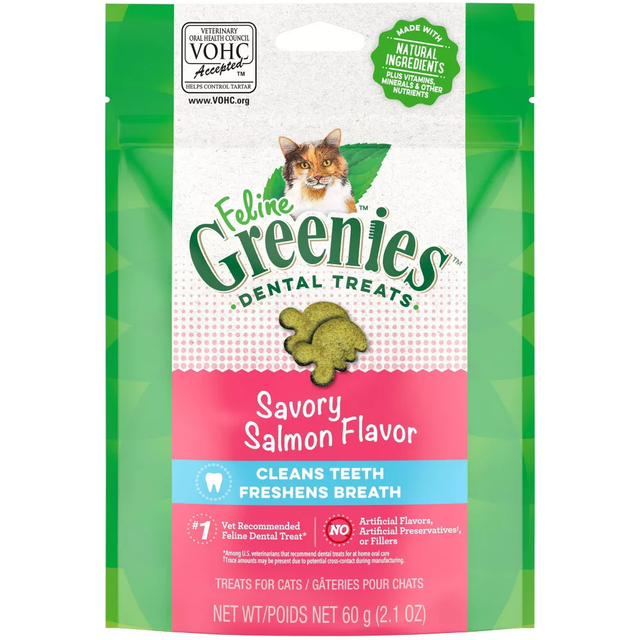 Greenies Cat Treat Savory Salmon Flavor Feline Greenies Dental Treats