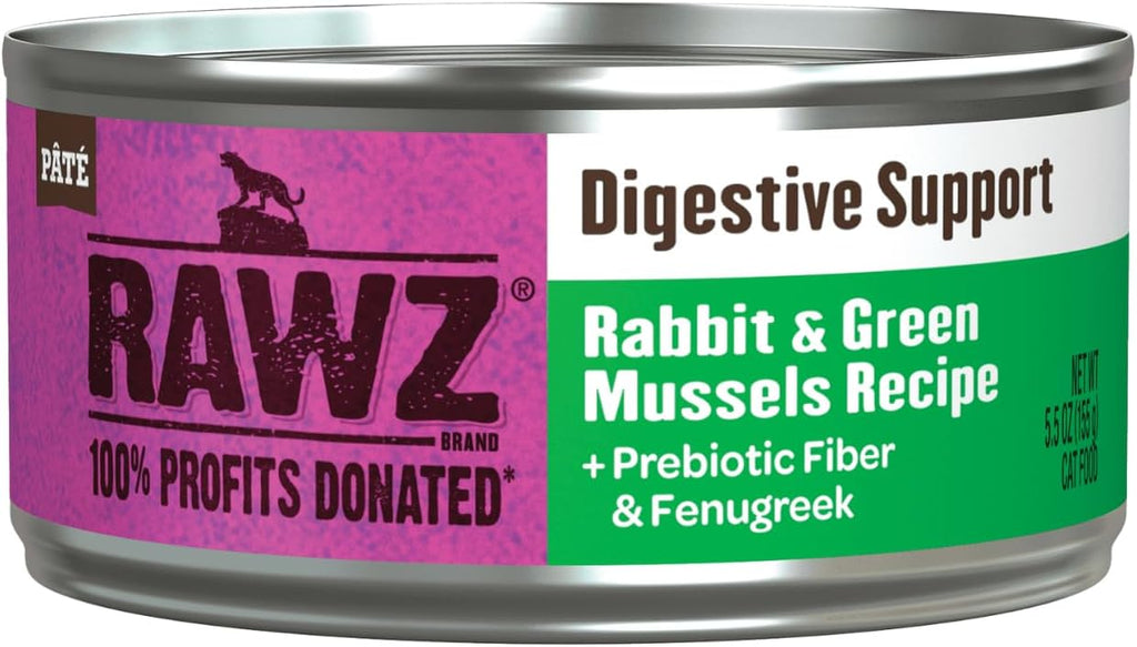 RAWZ Digestive Support Rabbit & Green Mussels Recipe Cat Food with Prebiotic Fiber & Fenugreek