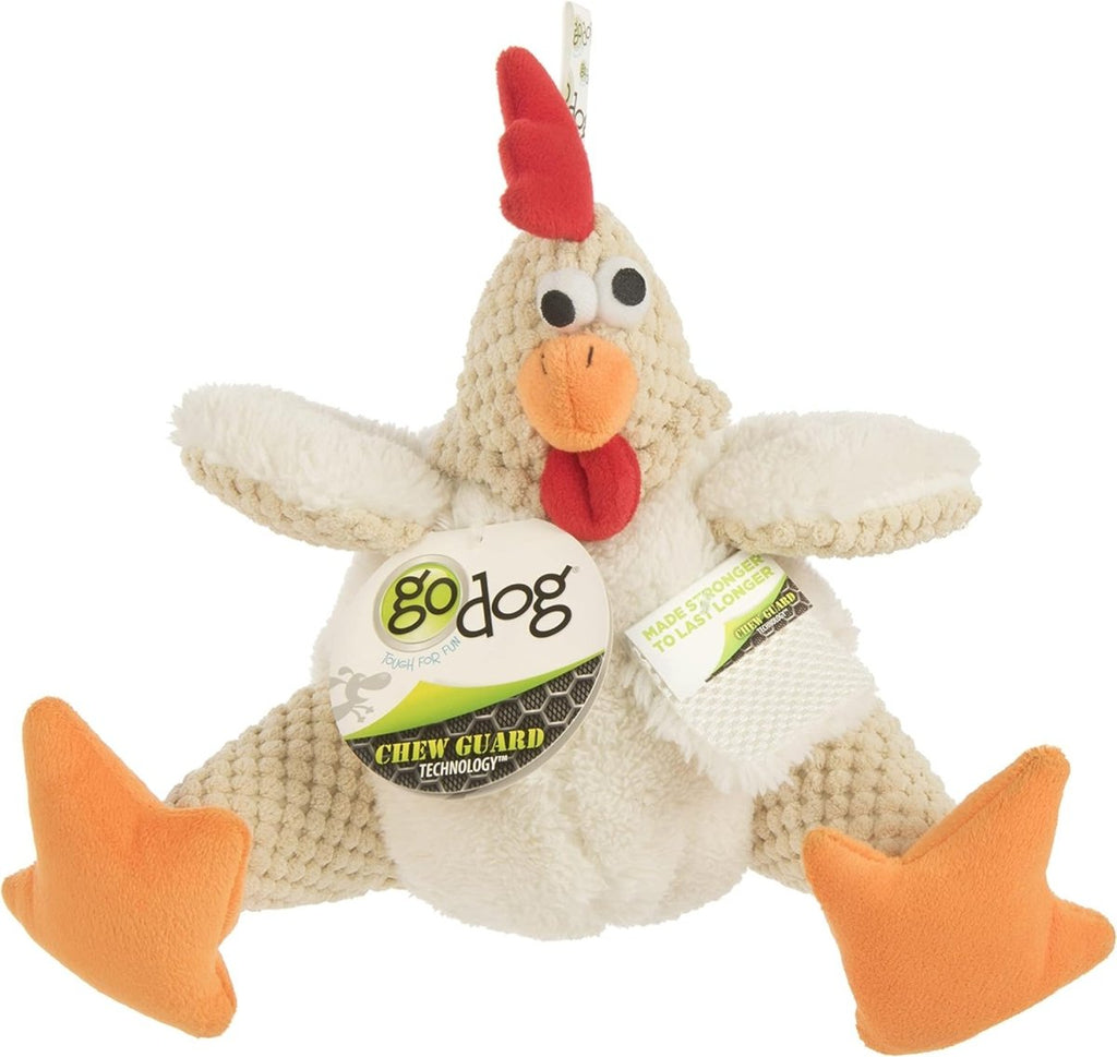 GoDog Dog Toy Checkers Fat White Rooster