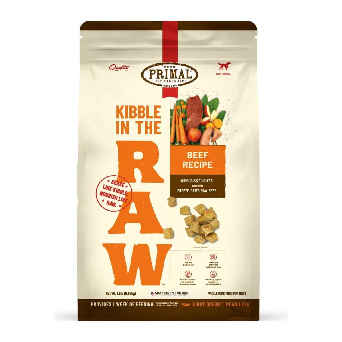 Primal Freeze-Dried Dog Food Kibble in the Raw Beef Recipe