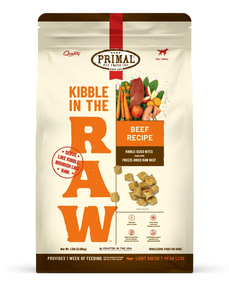 Primal Freeze-Dried Dog Food Kibble in the Raw Beef Recipe