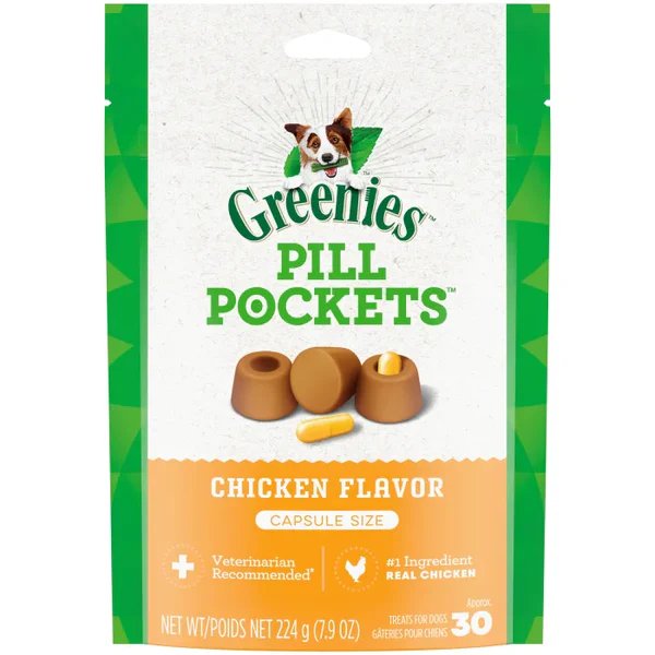 Greenies Pill Pockets for Dogs Capsule Size Chicken Flavor 30 Count