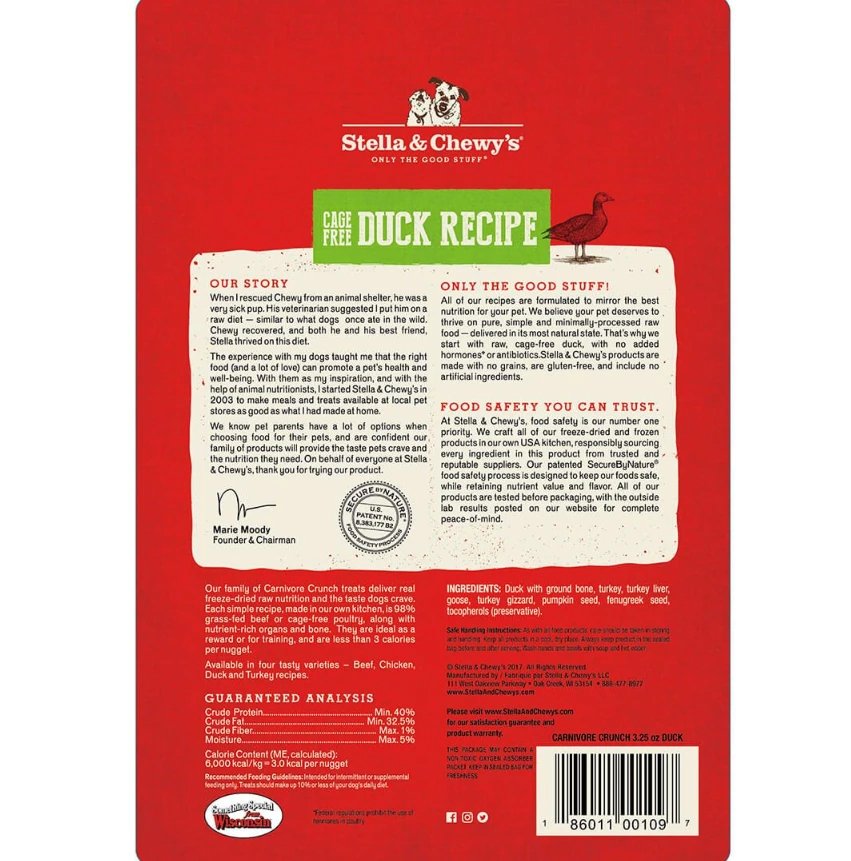 Stella &amp; Chewy's Dog Treat Freeze-Dried Raw Carnivore Crunch Duck Recipe