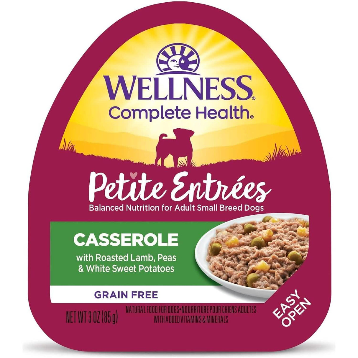 Wellness Wet Dog Food Cup Petite Entrées Casserole with Roasted Lamb, Peas & White Sweet Potatoes