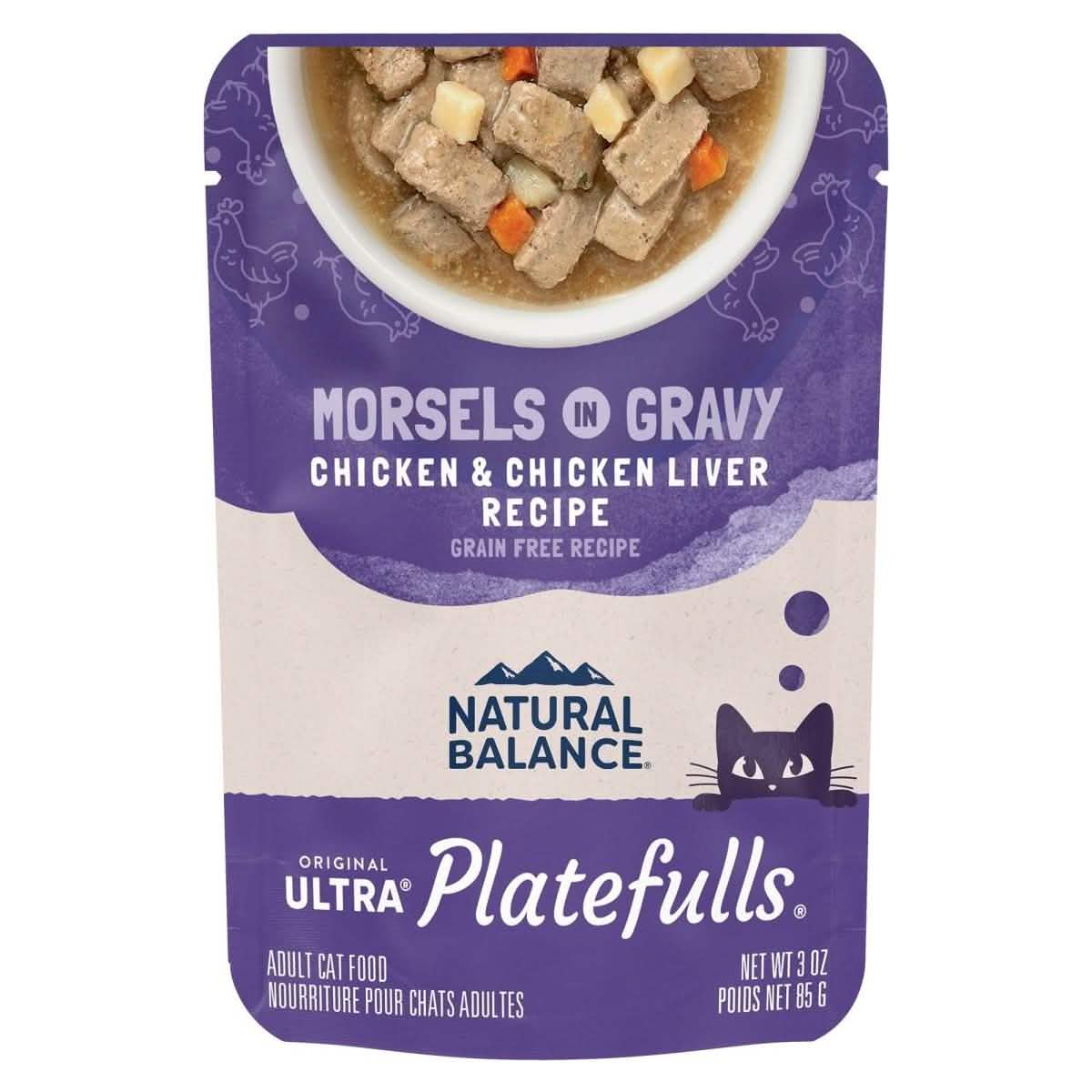 Natural Balance Wet Cat Food Pouch Original Ultra Platefulls Morsels in Gravy Chicken & Chicken Liver Recipe