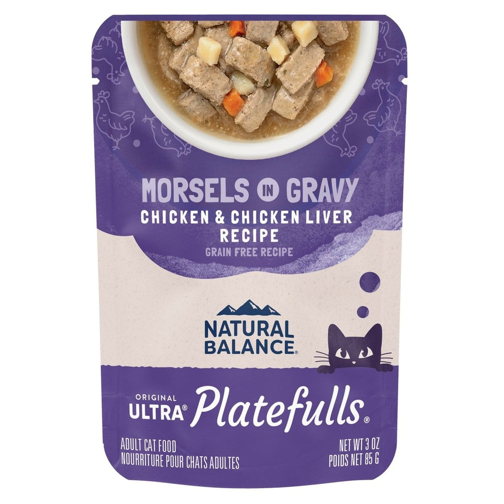 Natural Balance Wet Cat Food Pouch Original Ultra Platefulls Morsels in Gravy Chicken & Chicken Liver Recipe