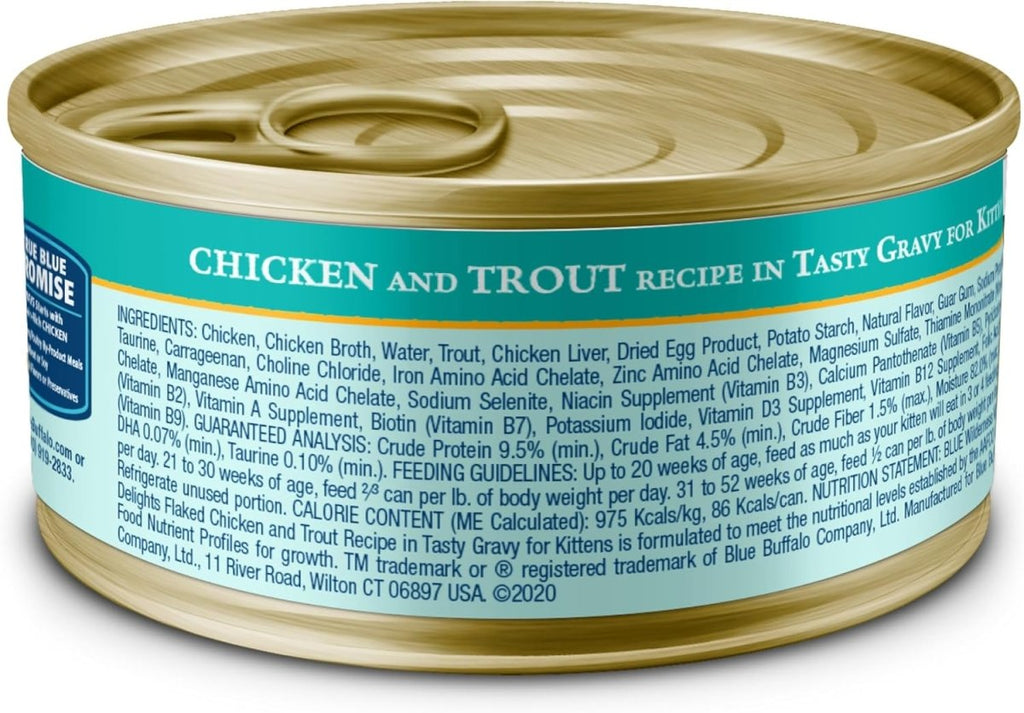 Blue Buffalo Wet Cat Food Wilderness Wild Delights Flaked Chicken & Trout Recipe in Gravy for Kittens