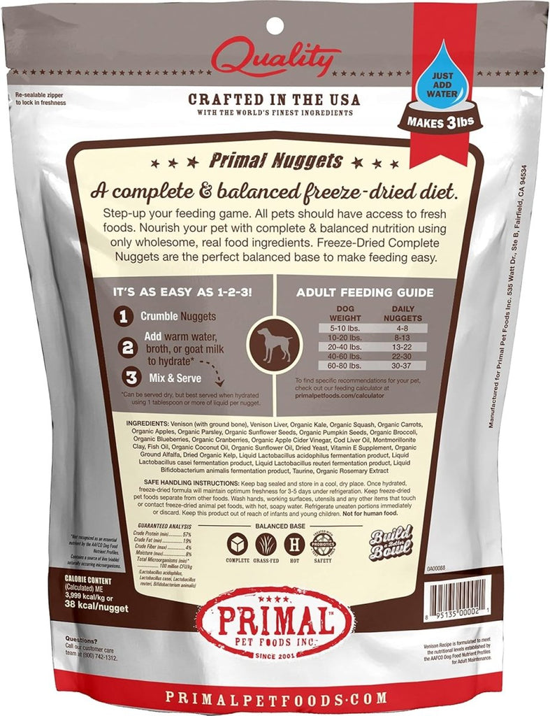 Primal Freeze-Dried Dog Food Nuggets Venison Formula