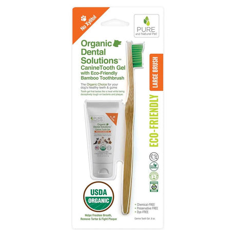 Pure & Natural Pet Eco-Friendly Organic Dental Solutions Canine Tooth Gel & Large Toothbrush Kit