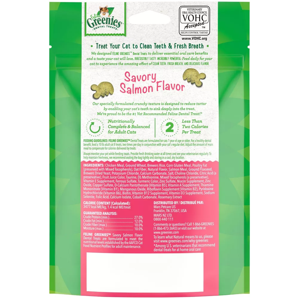 Greenies Cat Treat Savory Salmon Flavor Feline Greenies Dental Treats