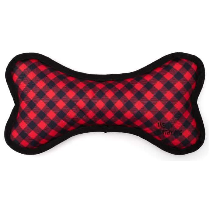 The Worthy Dog Dog Toy Bias Buffalo Plaid Bone - Red