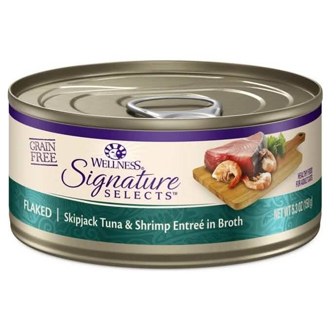 Wellness Wet Cat Food Core Signature Selects Flaked Skipjack Tuna & Shimp in Broth