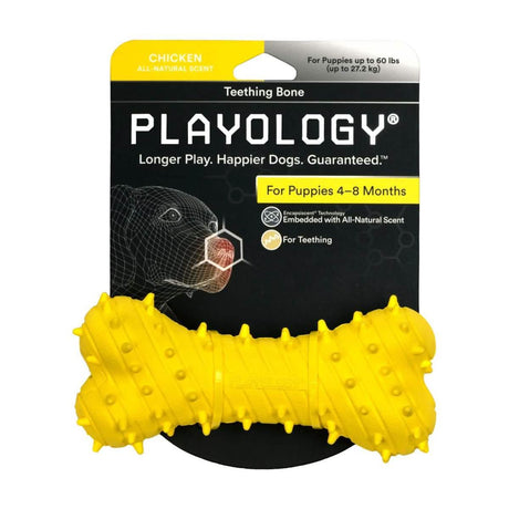 Playology Dog Toy Teething Bone for Puppies - Chicken Scent