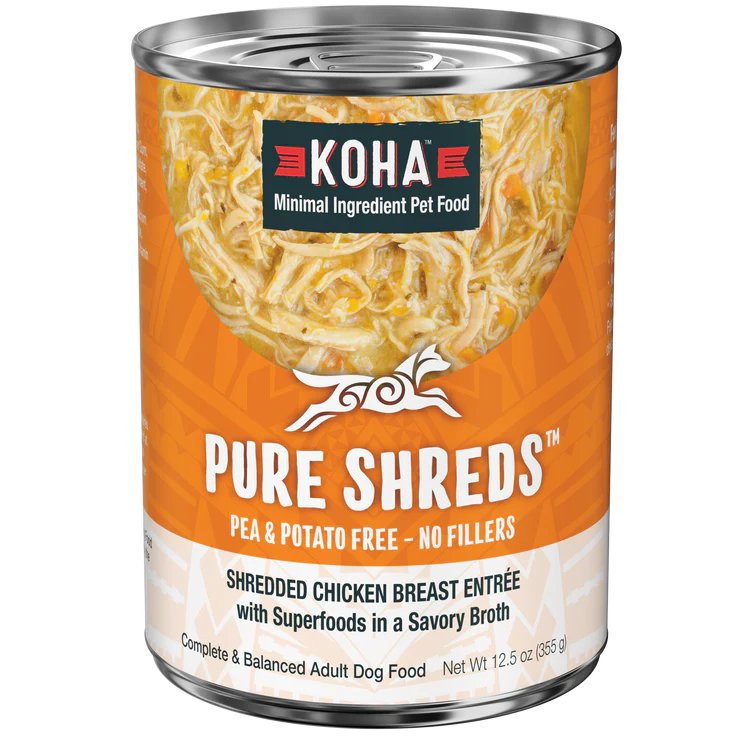 Koha Wet Dog Food Pure Shreds Shredded Chicken Breast Entrée with Superfoods in a Savory Broth