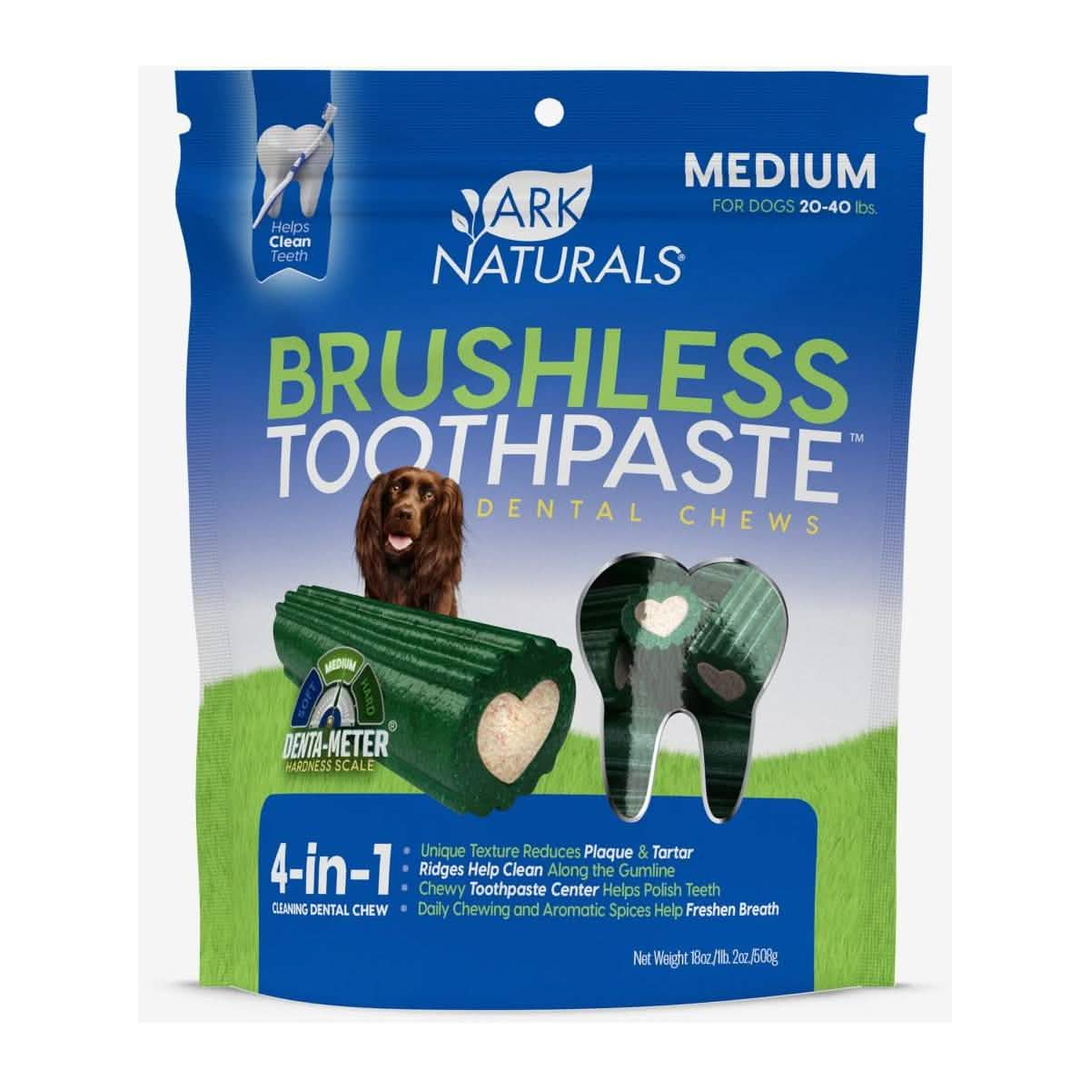 Ark Naturals Dog Treat Brushless Toothpaste 4-in-1 Dental Chews Medium