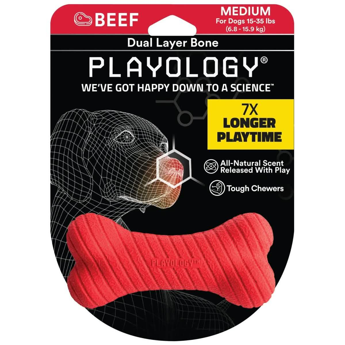 Playology Dog Toy Dual Layer Bone - Beef Scent