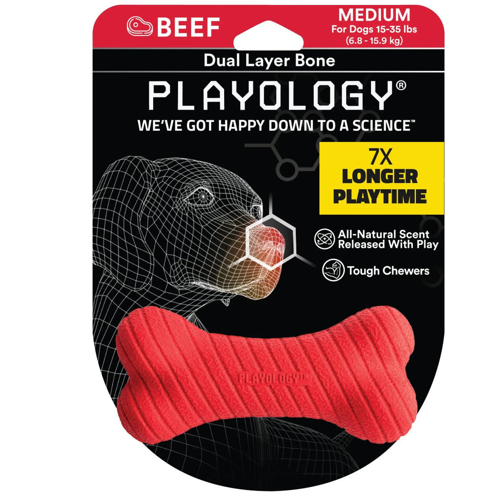 Playology Dog Toy Dual Layer Bone - Beef Scent