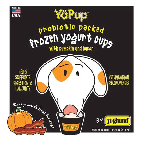 Yoghund Dog Treat YoPup Frozen Yogurt Cups with Pumpkin and Bacon Flavor (4 Pack)