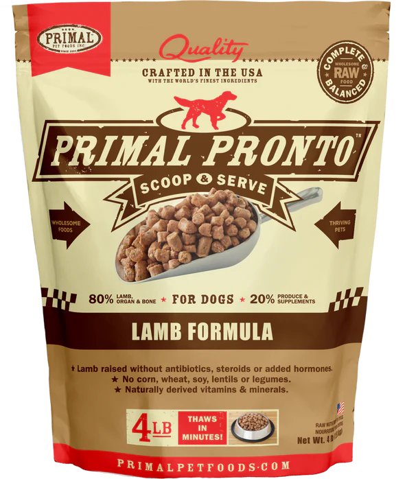 Primal Raw Frozen Dog Food Pronto Lamb Formula