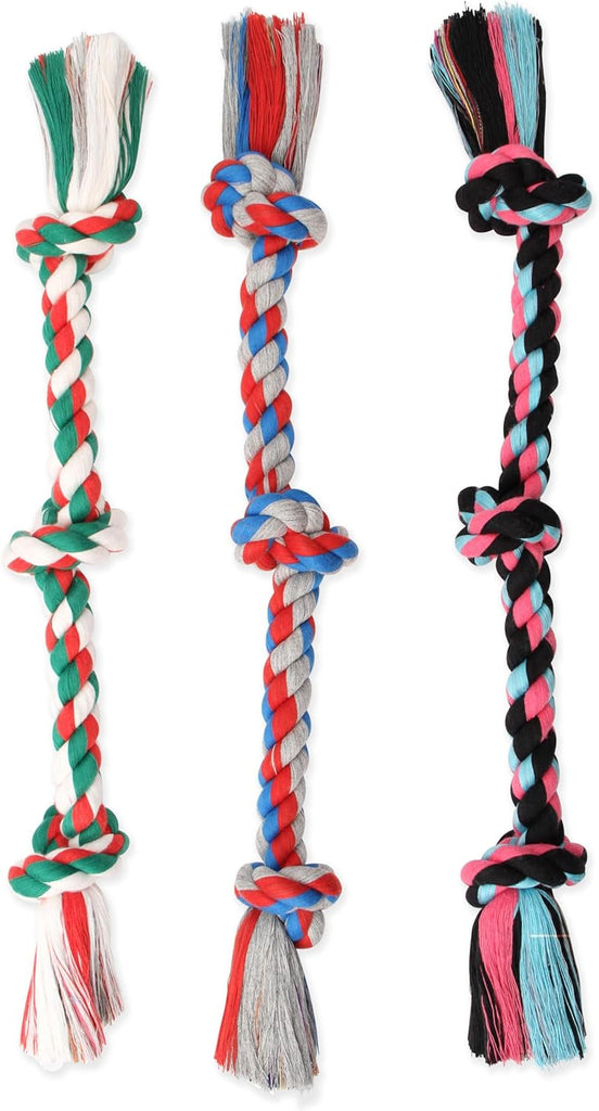 Mammoth Dog Toy Flossy Chews 3 Knot Tug Rope - Assorted Colors and Sizes