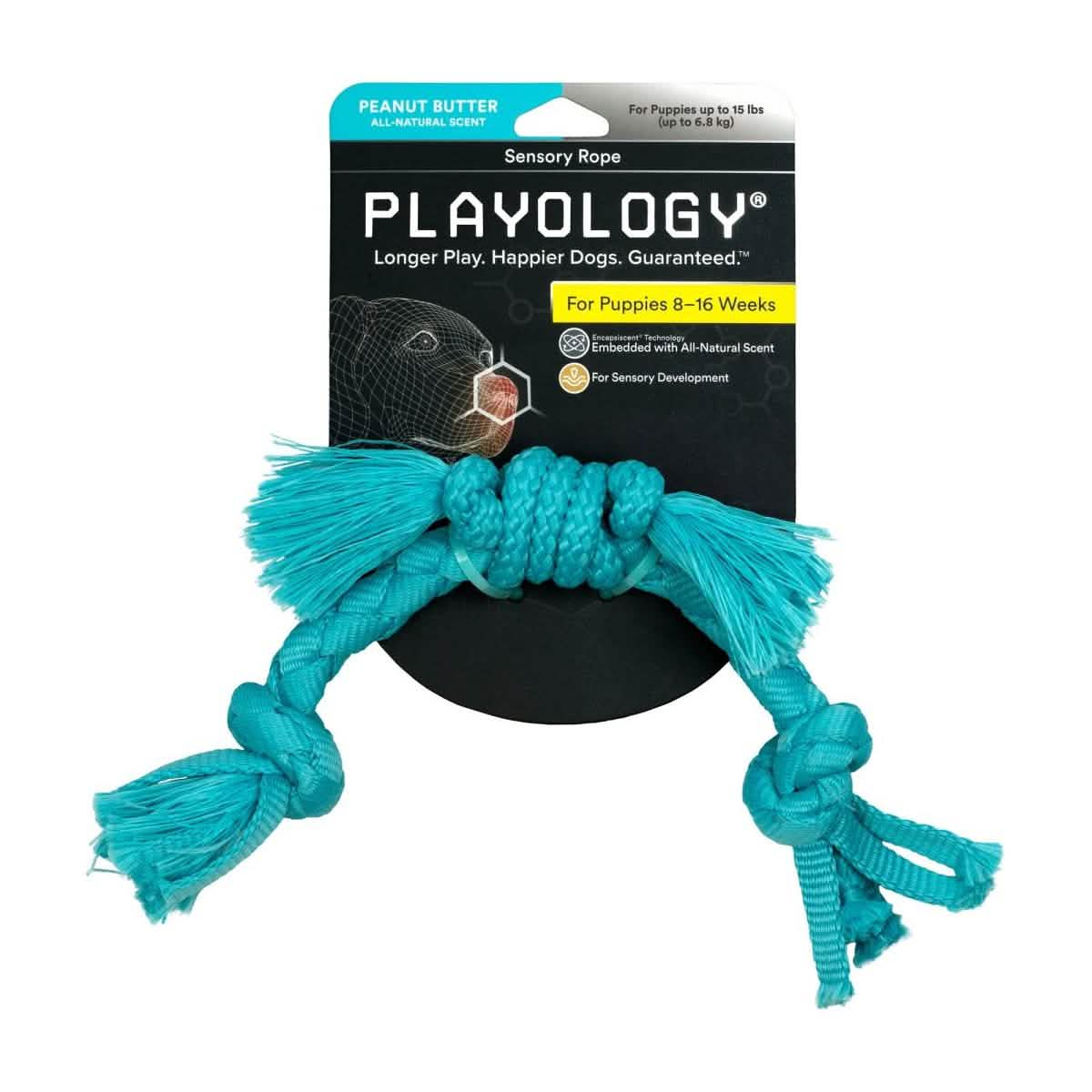 Playology Dog Toy Sensory Rope for Puppies - Peanut Butter Scent