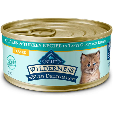 Blue Buffalo Wet Cat Food Wilderness Wild Delights Flaked Chicken & Trout Recipe in Gravy for Kittens