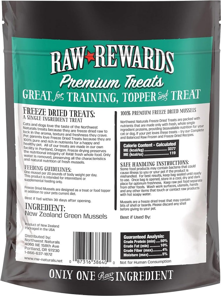 Raw Rewards Dog & Cat Treat Freeze Dried New Zealand Green Mussels