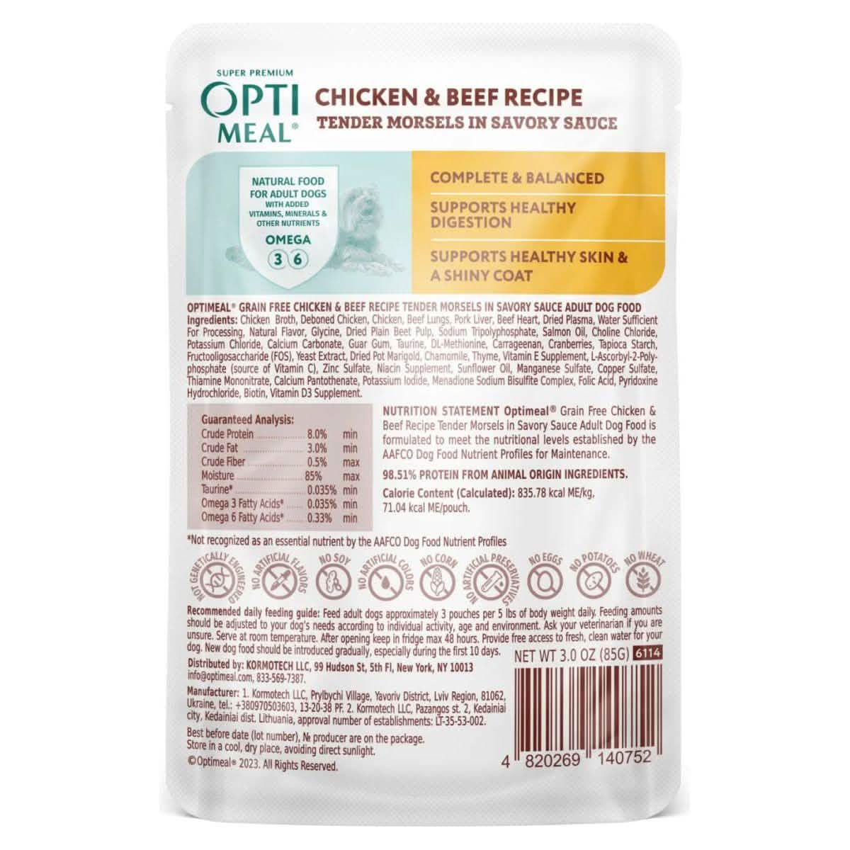 Opti Meal Wet Dog Food for Carnivores Tender Morsels in Savory Sauce Chicken & Beef Recipe