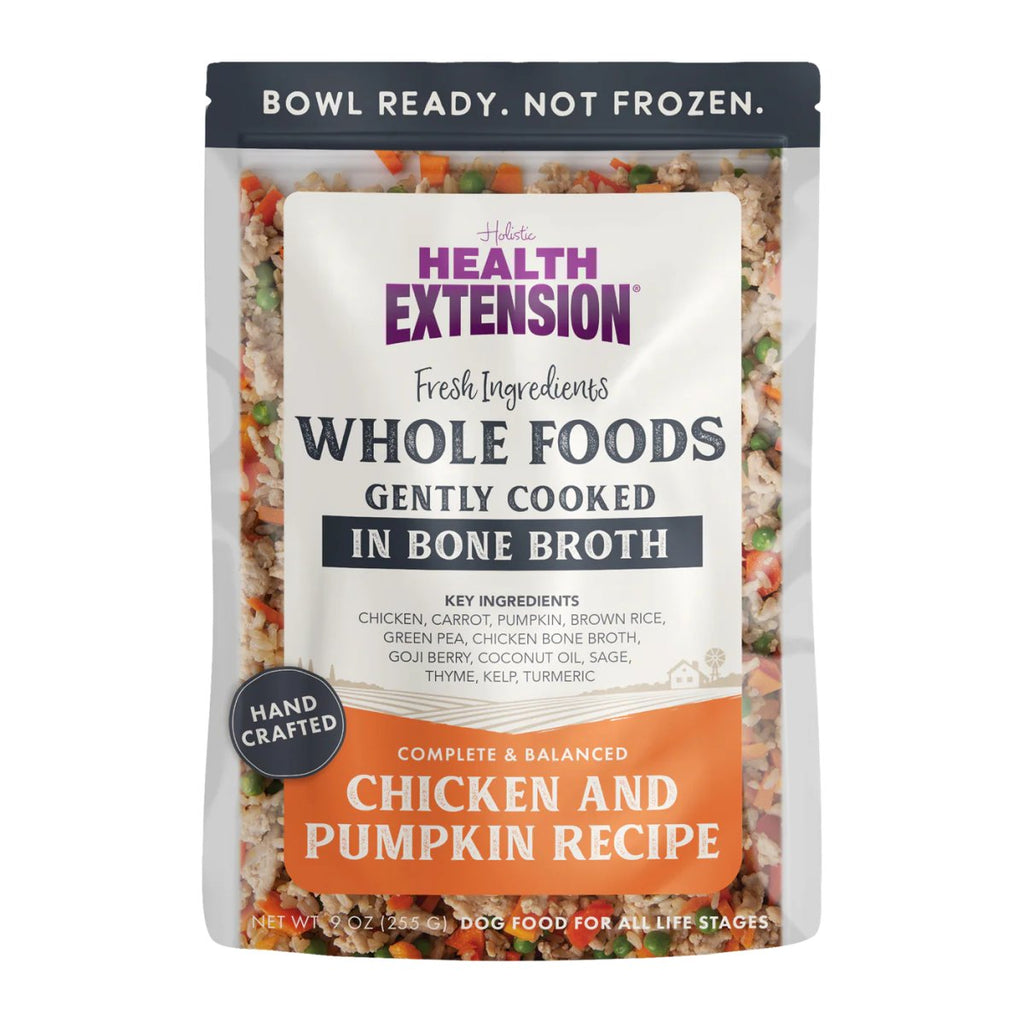 Health Extension Cooked Shelf Stable Dog Food Whole Foods in Bone Broth Chicken & Pumpkin Recipe