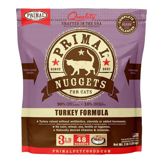 Primal Raw Frozen Cat Food Nuggets Turkey Formula