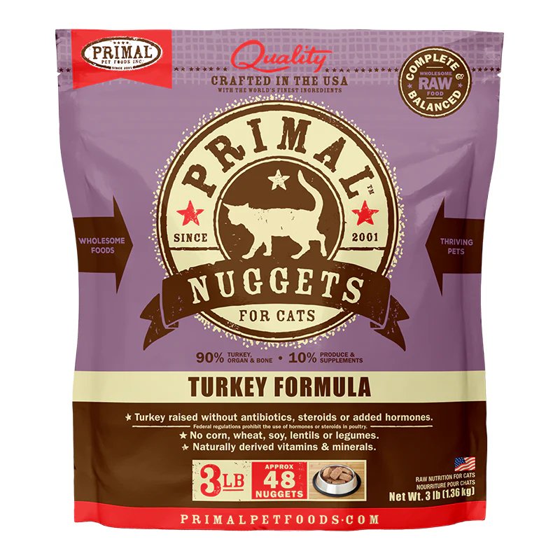 Primal Raw Frozen Cat Food Nuggets Turkey Formula